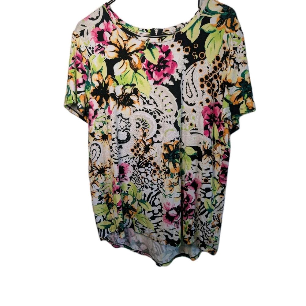 Chico's Shirt Colorful Zipper Women's Large 2 Stretchy Top Boho Floral Artsy EUC